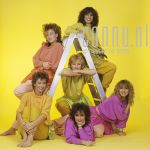 12-10-1982 Dolly Dots, Ria Brieffies, Angela Groothuizen, Anita Heilker, Angéla Kramers, Esther Oosterbeek and Patty Zomer at studio in Amsterdam, The Netherlands. Photo: Govert de Roos/Connu